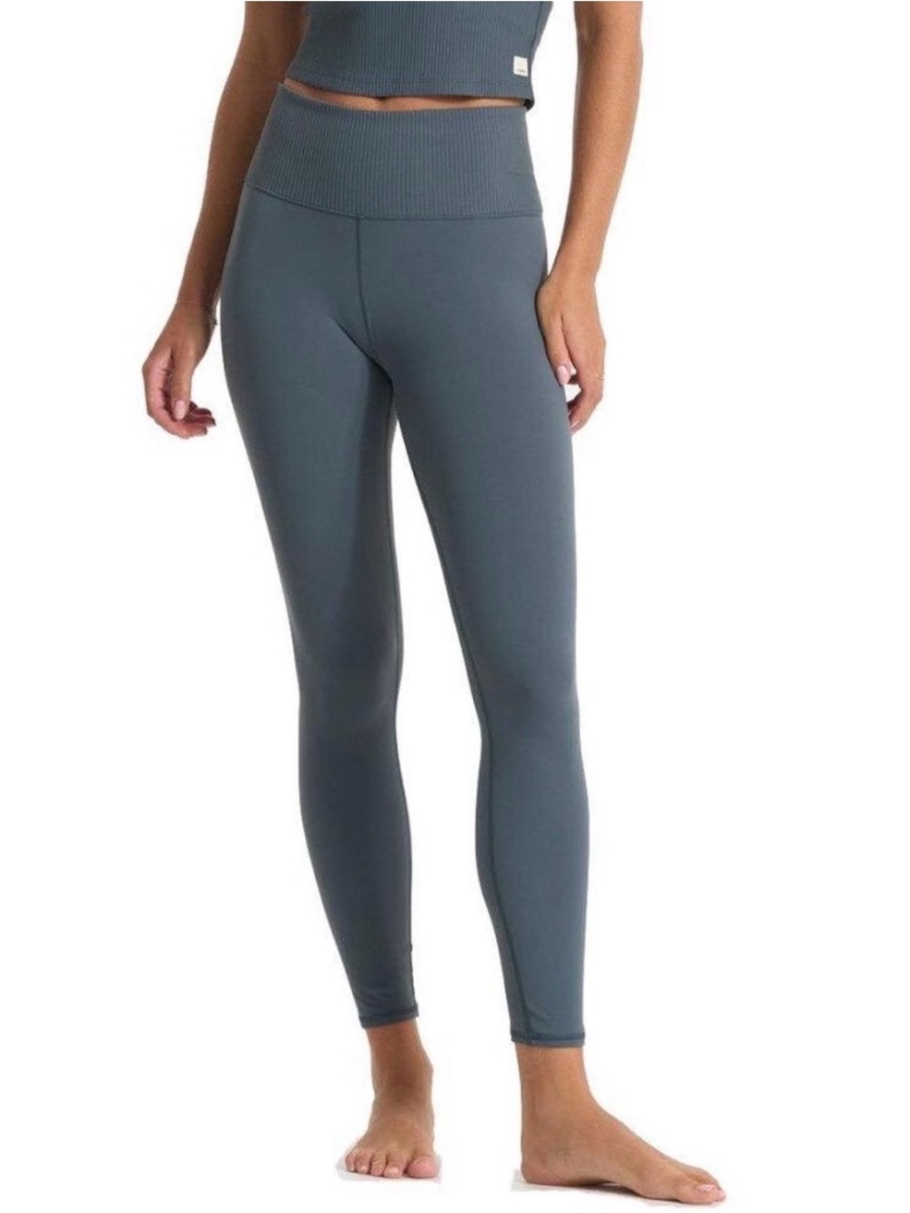 Vuori Studio Pocket Leggings Slate Blue Ribbed High Rise Yoga Pants Size S